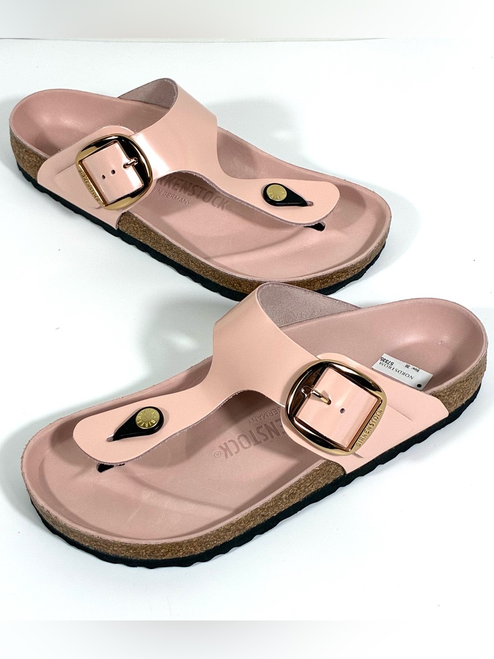 Birkenstock Gizeh Big Buckle Sandals Light Rose Leather High Shine 38 EUB 7 New